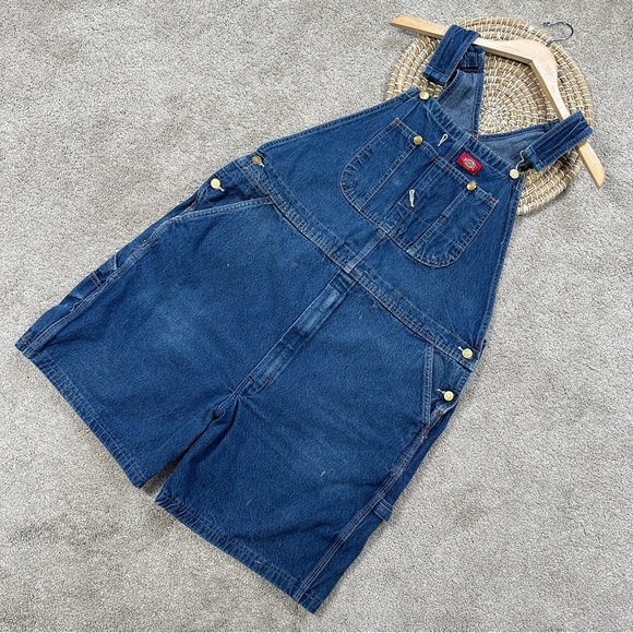 Dickies Women’s Carpenter Denim Relaxed Fit Overall Shorts Bib in Blue 40X30 - Picture 1 of 14